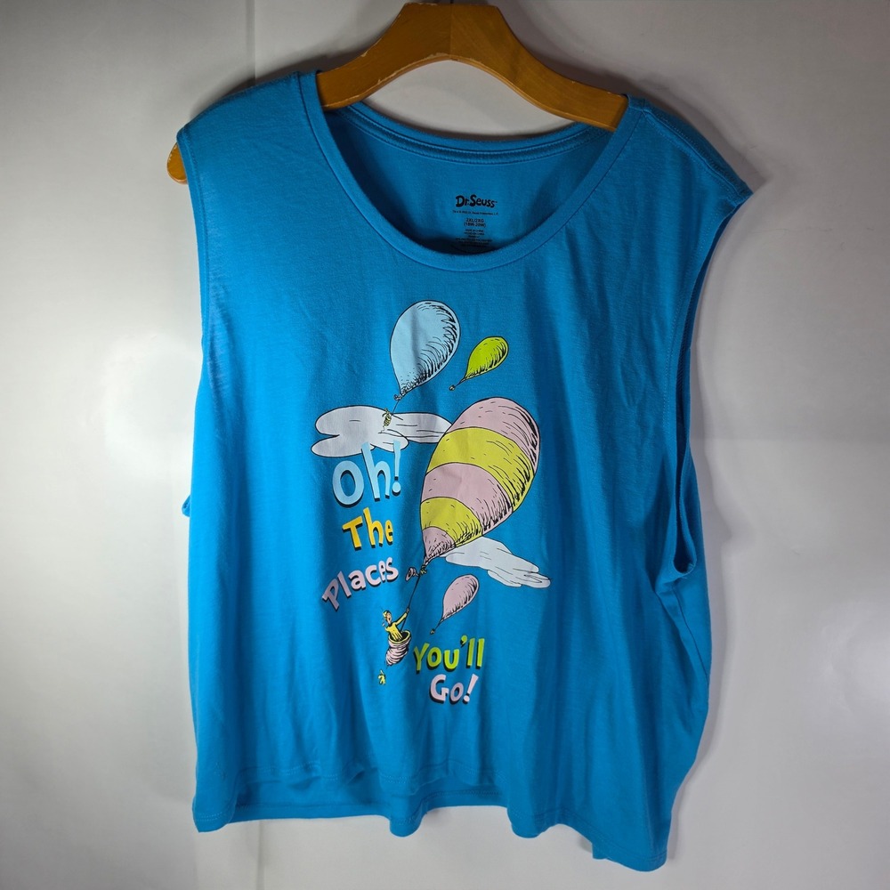 Dr Seuss Oh The Places Youll Go Sleep Tank Top Womens Plus 2XL 18W-20W Blue‎